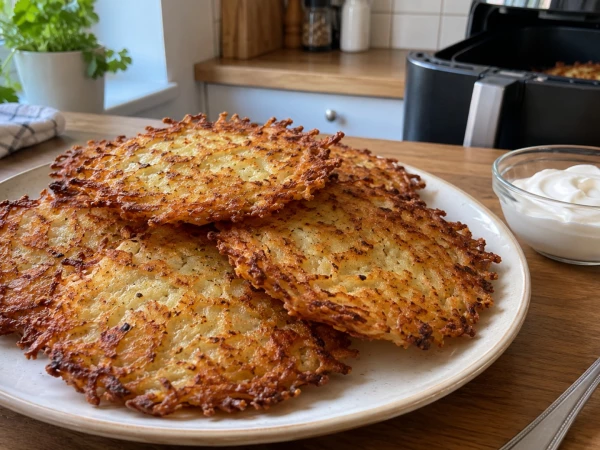 Картофельные оладьи больше не купаю в масле на плите: запекаю прямо на пергаменте в аэрогриле — очень хрустящие