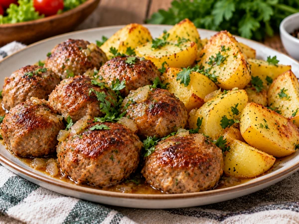 Семья всегда просит добавки: мясные шарики с картофелем тушатся в одной глубокой сковороде