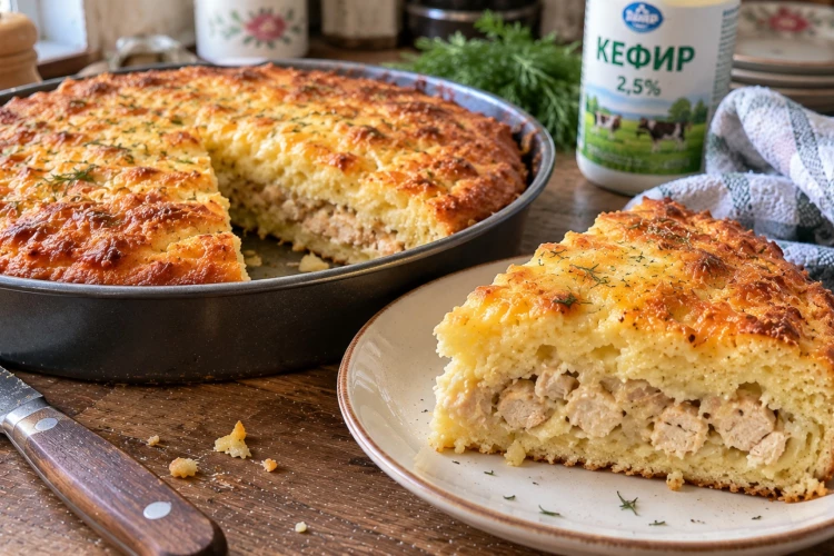 Замешиваю жидкое тесто за 5 минут и пеку пышный пирог с курицей: идеальный рецепт на кефире, чтобы быстро порадовать семью