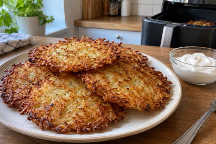Картофельные оладьи больше не купаю в масле на плите: запекаю прямо на пергаменте в аэрогриле — очень хрустящие