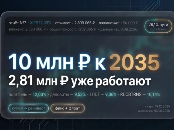 Отчёт №7: Портфель 2,8 млн., XIRR 12,03% и обгон индекса облигаций
