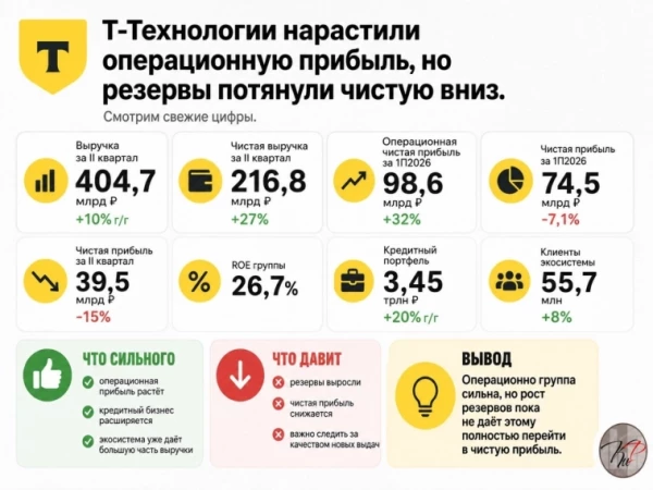 Т-Технологии нарастили операционную прибыль, но резервы потянули чистую вниз