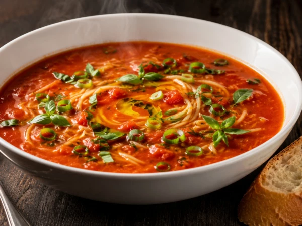 Когда в кармане пусто, а хочется вкусно: готовим бюджетный томатный суп с вермишелью и зелёным луком