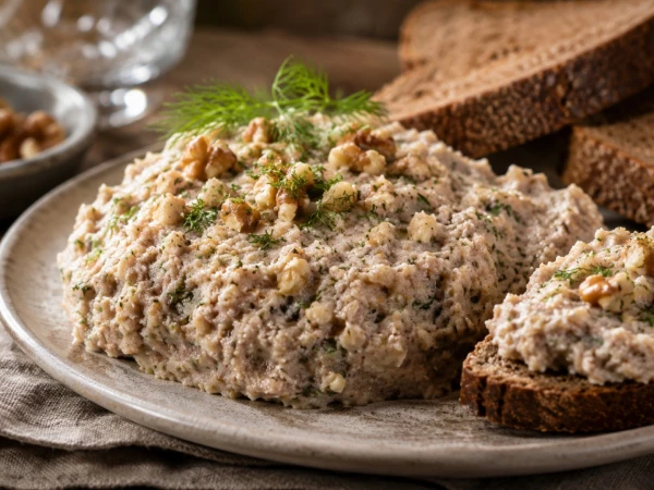 Идеален под ржаные гренки: готовим нежный форшмак с орехами на сметане для большой компании