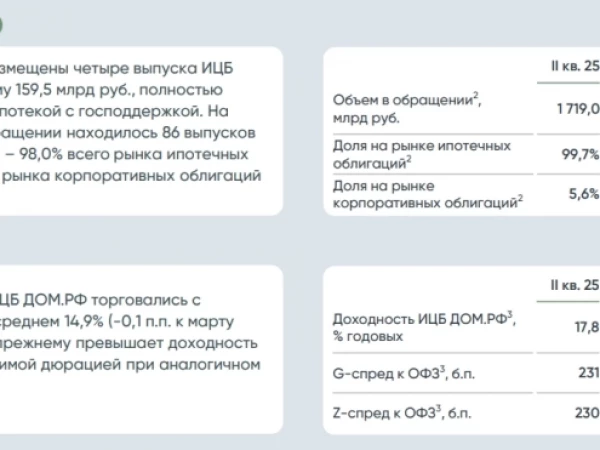 Рынок ипотечных облигаций ДОМ.РФ обновил исторический максимум: на конец июня в обращении находилось 86 выпусков на ₽2,15 трлн (+25% г/г). Это 98% всего рынка ипотечных ценных бумаг — Аналитика ДОМ.PФ