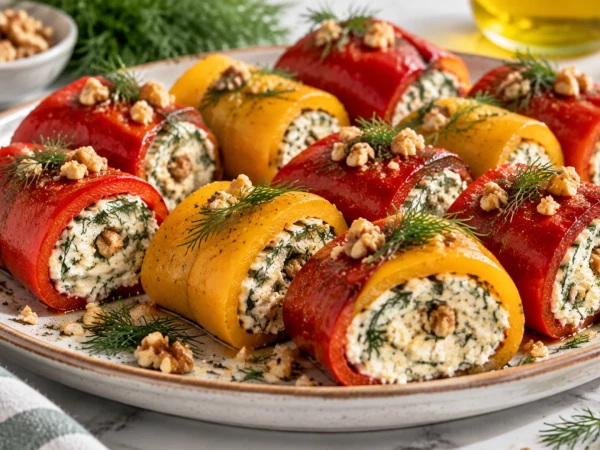 Беру 3 сладких перца, запекаю до темных подпалин и фарширую: эти вкусные рулетики гости разбирают в один миг