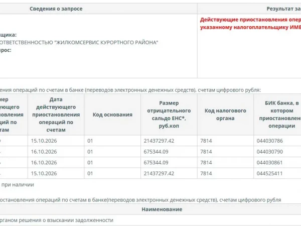 ФНС заблокировала счета ЖКС Курортного района из-за долгов на 30 млн рублей