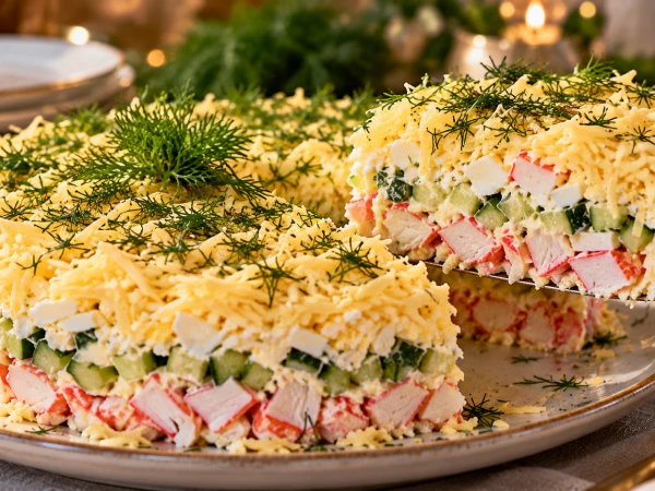 Недорогой салат с крабовыми палочками на Новый год 2027: вкуснее привычных закусок