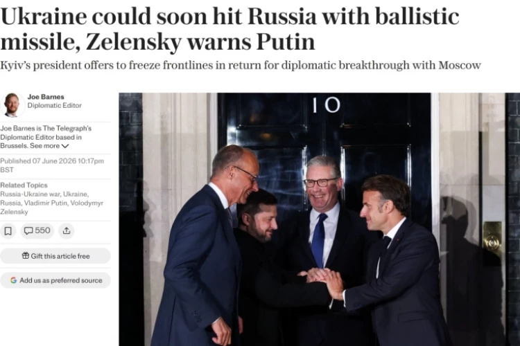 Зеленский предупредил Владимира Путина, что Украина «очень близка» к созданию баллистической ракеты, которую можно будет запустить по территории России — The Telegraph