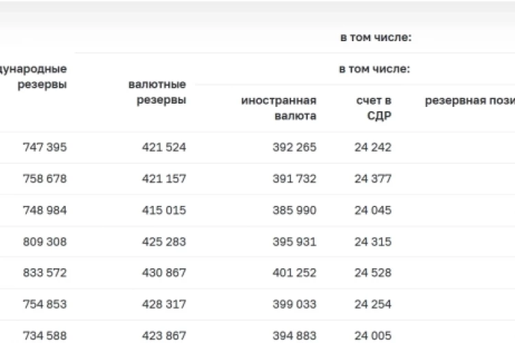 Международные резервы России на 5 июня 2026г: $749,7 млрд (+9,1% г/г; -2,8% м/м)