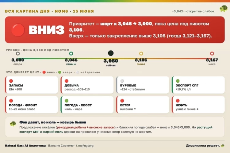 Природный газ. Утренний взгляд на рынок. 15 июня