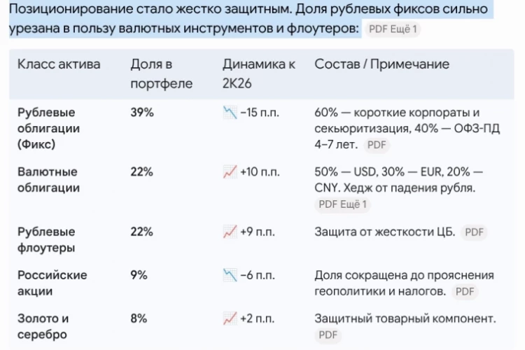 Модельный портфель SberCIB от 29 июня 2026 года на 3К26 (ИИ-модель для консерваторов)