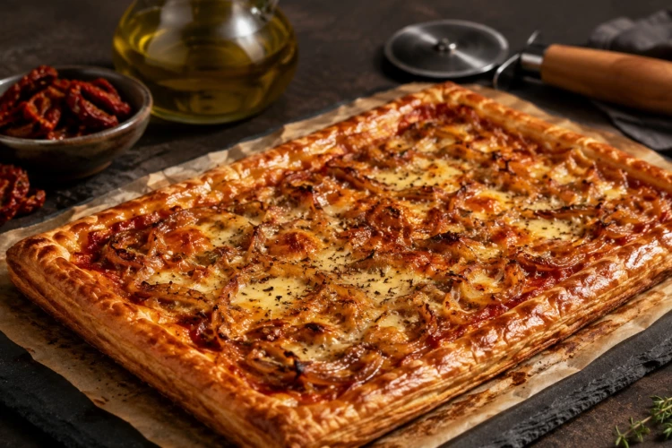Экономим со вкусом: рецепт бюджетного слоёного тарта с луком и томатным соусом для всей семьи