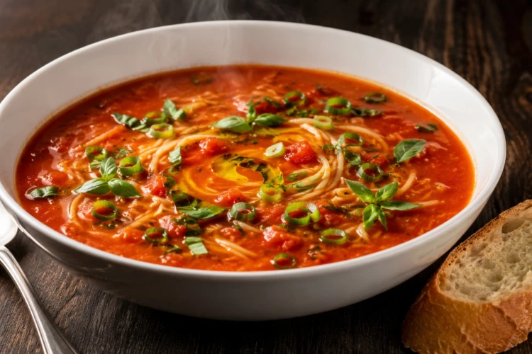 Когда в кармане пусто, а хочется вкусно: готовим бюджетный томатный суп с вермишелью и зелёным луком