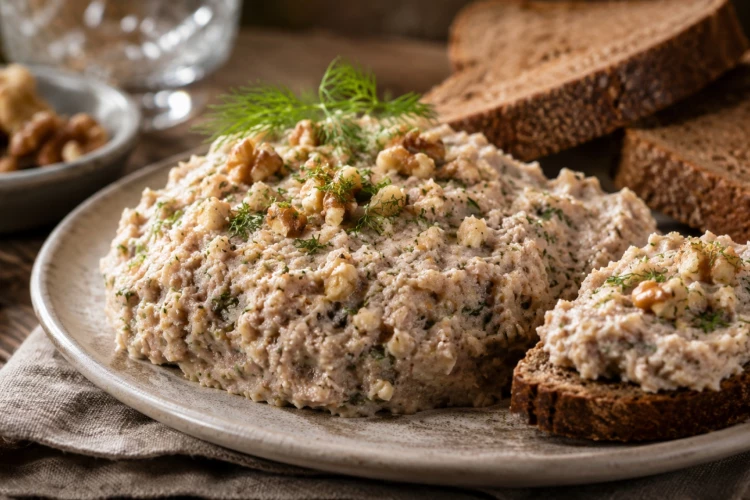 Идеален под ржаные гренки: готовим нежный форшмак с орехами на сметане для большой компании