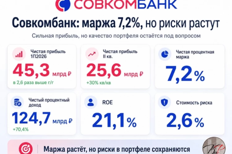 Совкомбанк разогнал маржу до 7,2%, но риски в портфеле растут