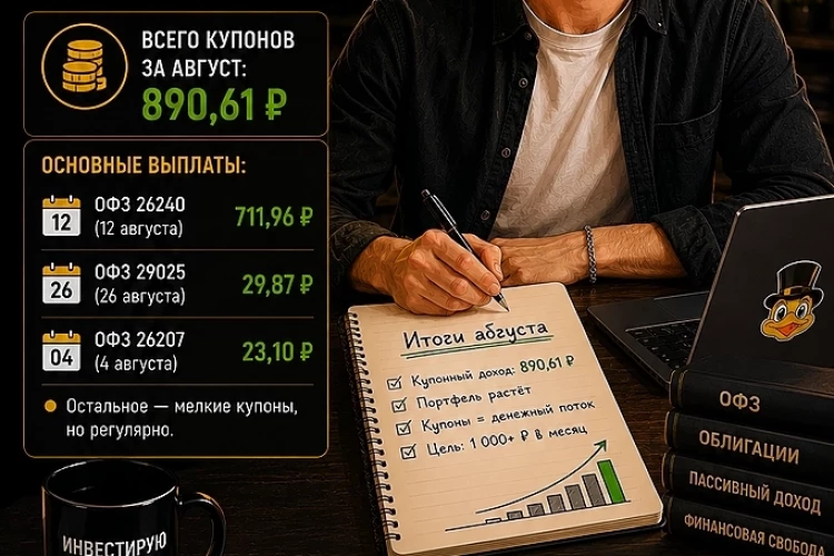 Август: 890,61 ₽ купонами. Мои итоги месяца