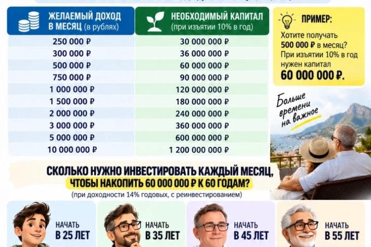 Какой капитал нужен, чтобы жить на доход после 60 лет