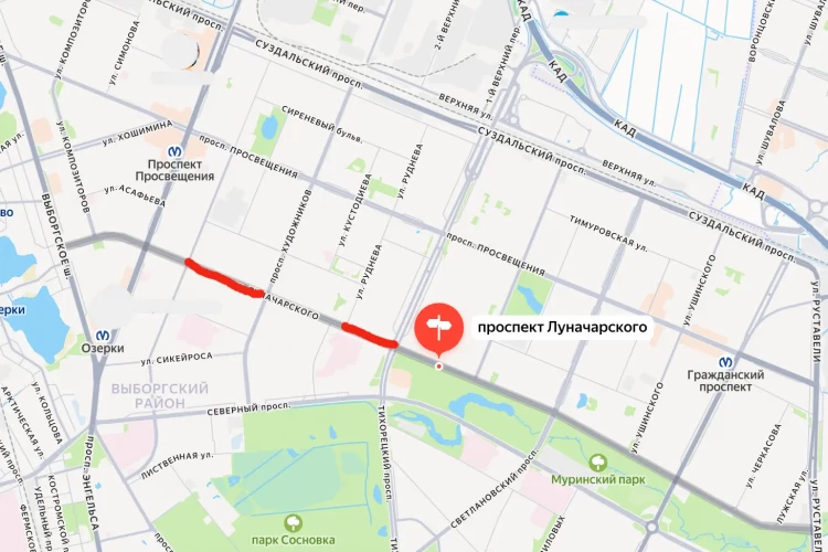 Движение по проспекту Луначарского и Малоохтинской набережной ограничат до ноября