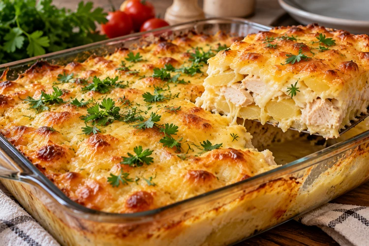 Приготовила картофельную запеканку с курицей и бешамелем: получилось блюдо для праздничного стола